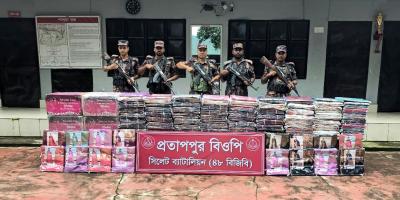 সিলেট সীমান্তে বিজিবির অভিযানে ৮০ লাখ টাকার চোরাইপণ্য জব্দ