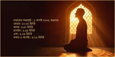 ১ আগস্ট ২০২৫ তারিখের নামাজের সময়সূচি